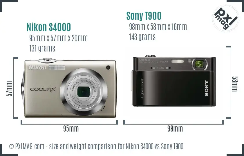 Nikon S4000 vs Sony T900 size comparison