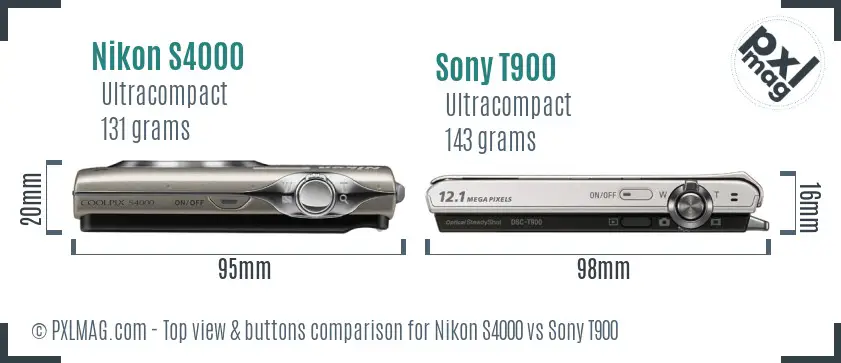 Nikon S4000 vs Sony T900 top view buttons comparison