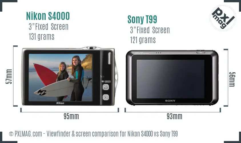 Nikon S4000 vs Sony T99 Screen and Viewfinder comparison