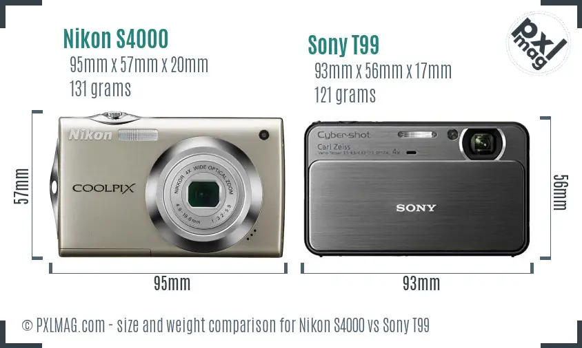 Nikon S4000 vs Sony T99 size comparison