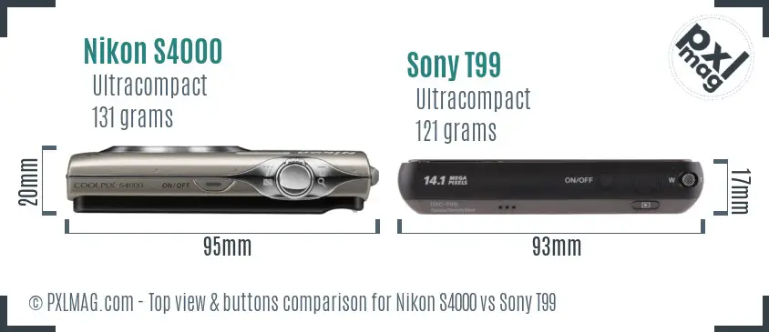 Nikon S4000 vs Sony T99 top view buttons comparison