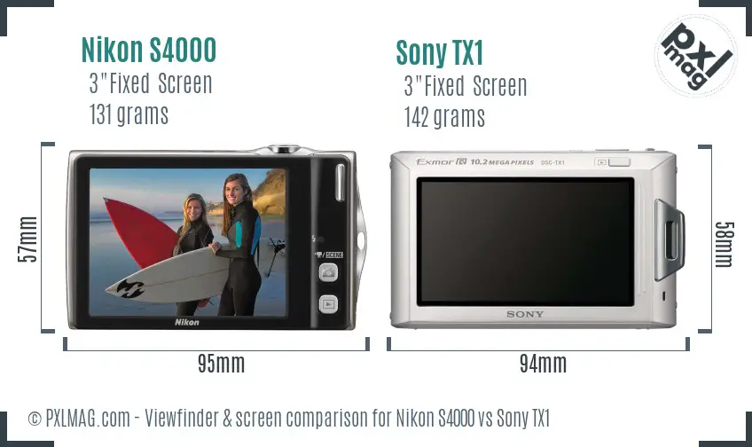 Nikon S4000 vs Sony TX1 Screen and Viewfinder comparison