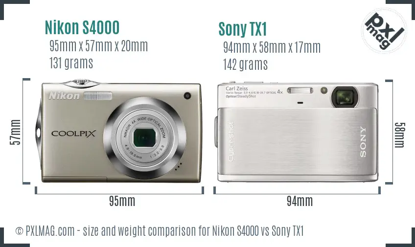 Nikon S4000 vs Sony TX1 size comparison