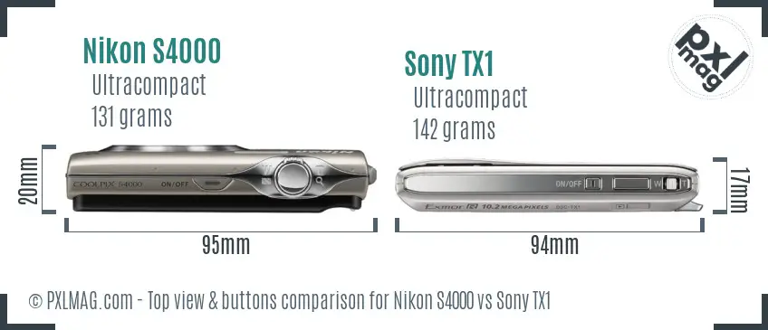 Nikon S4000 vs Sony TX1 top view buttons comparison
