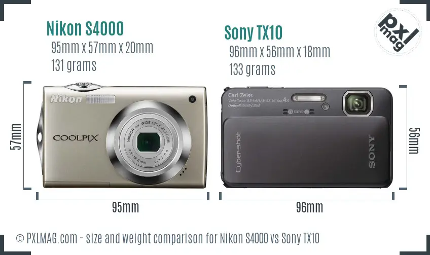 Nikon S4000 vs Sony TX10 size comparison