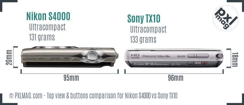 Nikon S4000 vs Sony TX10 top view buttons comparison
