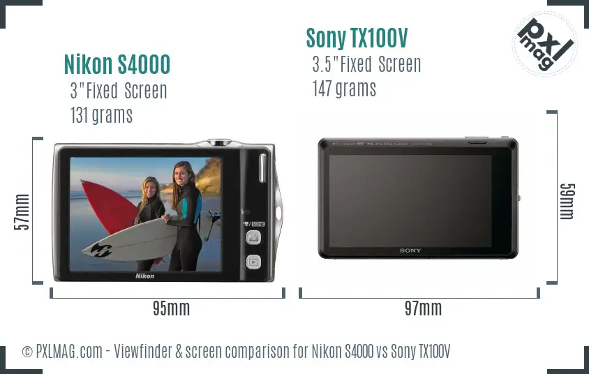 Nikon S4000 vs Sony TX100V Screen and Viewfinder comparison