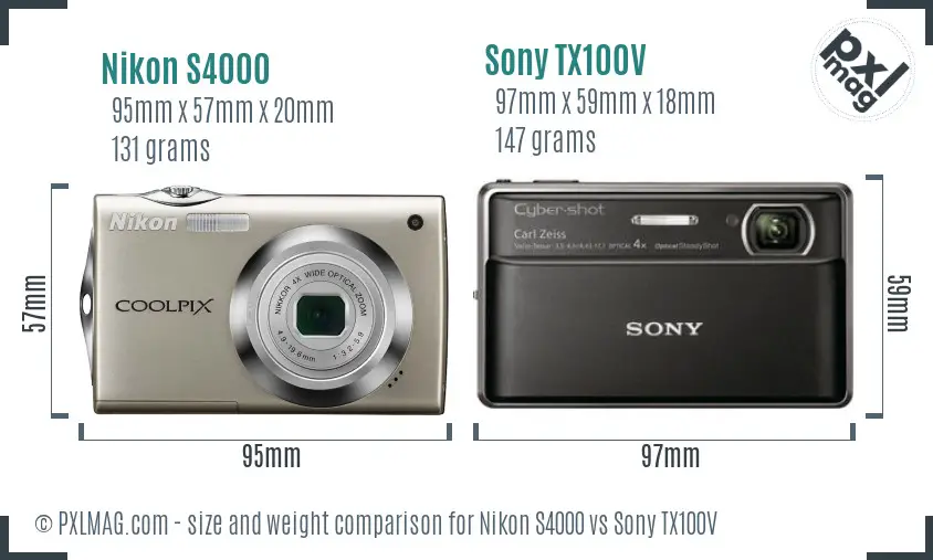 Nikon S4000 vs Sony TX100V size comparison