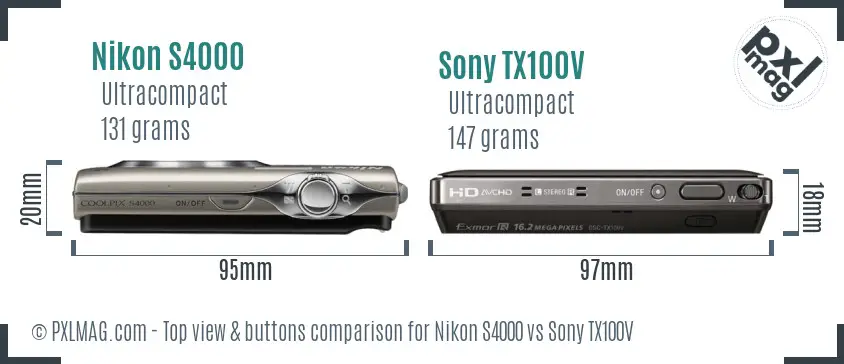 Nikon S4000 vs Sony TX100V top view buttons comparison