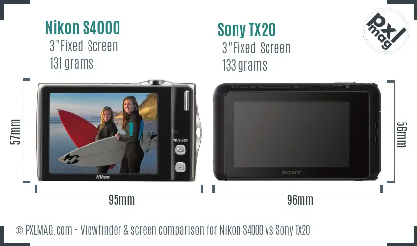 Nikon S4000 vs Sony TX20 Screen and Viewfinder comparison