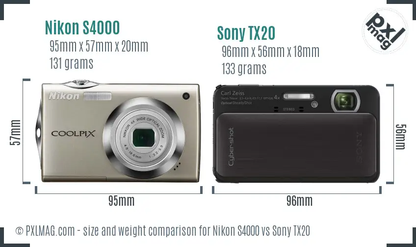 Nikon S4000 vs Sony TX20 size comparison