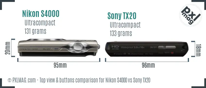Nikon S4000 vs Sony TX20 top view buttons comparison