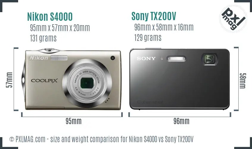 Nikon S4000 vs Sony TX200V size comparison