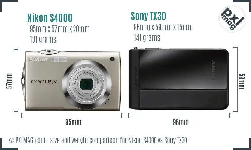 Nikon S4000 vs Sony TX30 size comparison