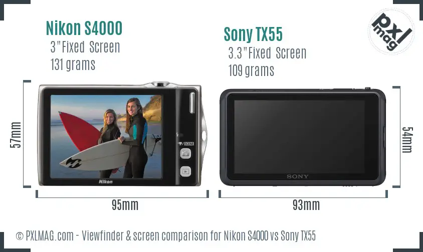 Nikon S4000 vs Sony TX55 Screen and Viewfinder comparison