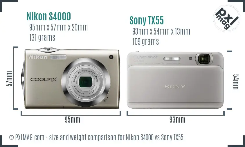 Nikon S4000 vs Sony TX55 size comparison
