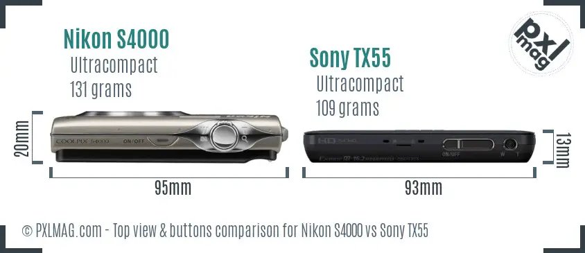 Nikon S4000 vs Sony TX55 top view buttons comparison
