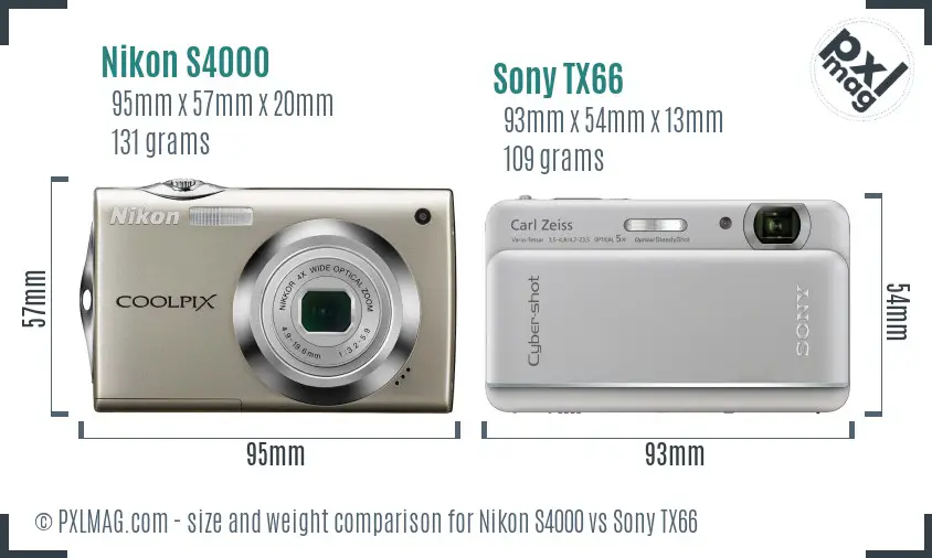 Nikon S4000 vs Sony TX66 size comparison