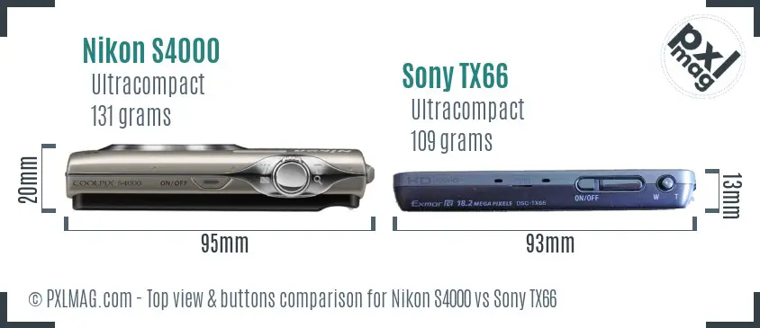 Nikon S4000 vs Sony TX66 top view buttons comparison