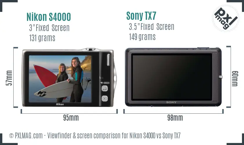 Nikon S4000 vs Sony TX7 Screen and Viewfinder comparison