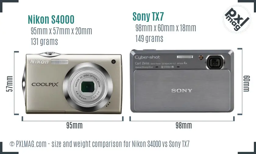 Nikon S4000 vs Sony TX7 size comparison
