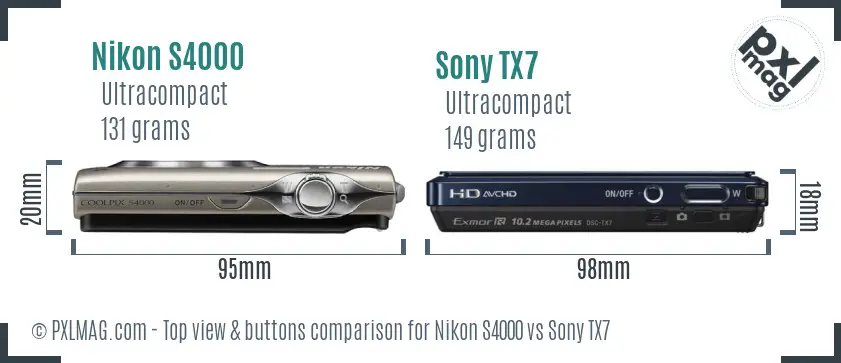Nikon S4000 vs Sony TX7 top view buttons comparison