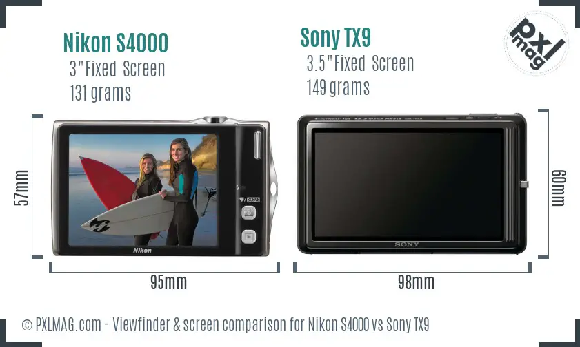 Nikon S4000 vs Sony TX9 Screen and Viewfinder comparison