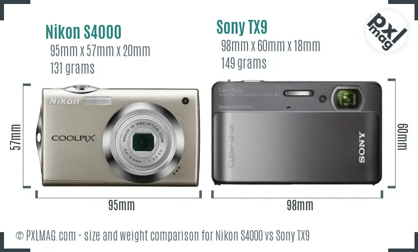 Nikon S4000 vs Sony TX9 size comparison