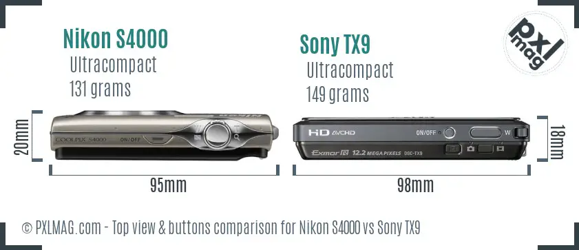 Nikon S4000 vs Sony TX9 top view buttons comparison