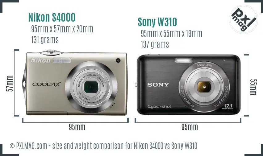 Nikon S4000 vs Sony W310 size comparison