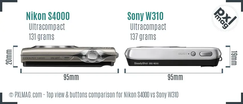 Nikon S4000 vs Sony W310 top view buttons comparison