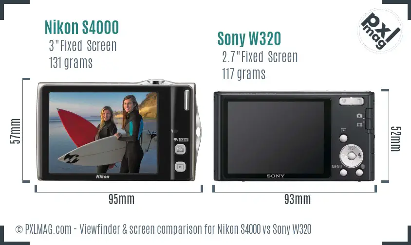 Nikon S4000 vs Sony W320 Screen and Viewfinder comparison