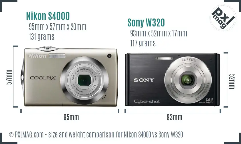 Nikon S4000 vs Sony W320 size comparison