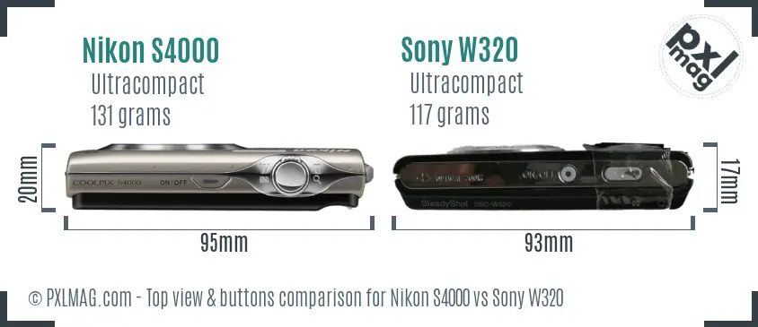 Nikon S4000 vs Sony W320 top view buttons comparison