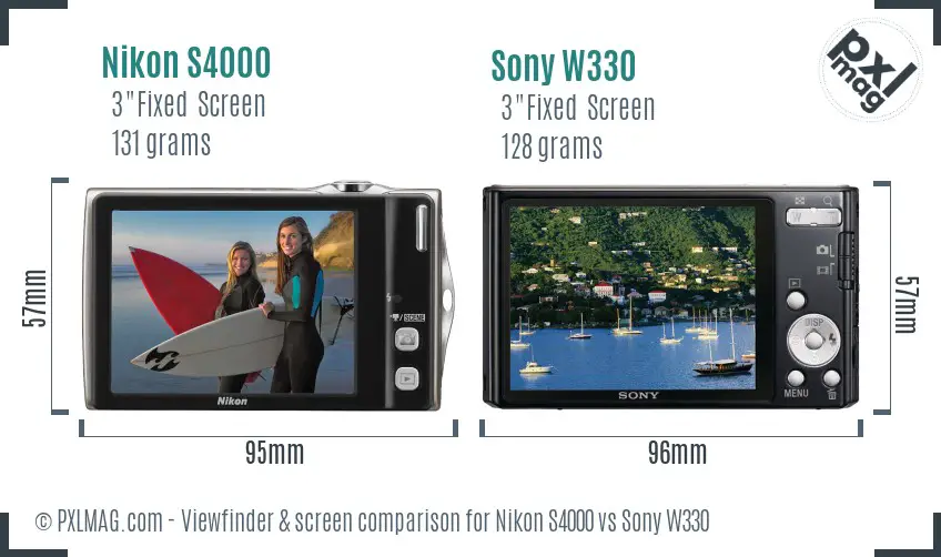 Nikon S4000 vs Sony W330 Screen and Viewfinder comparison