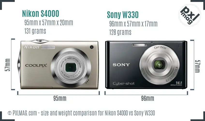 Nikon S4000 vs Sony W330 size comparison