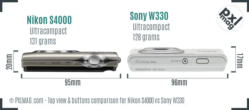 Nikon S4000 vs Sony W330 top view buttons comparison