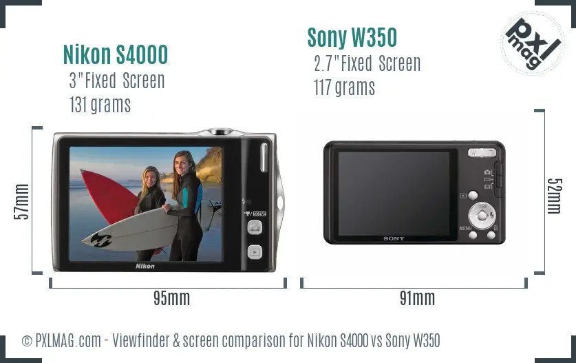 Nikon S4000 vs Sony W350 Screen and Viewfinder comparison