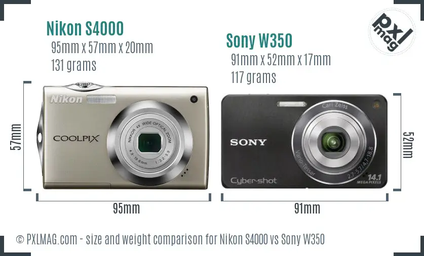 Nikon S4000 vs Sony W350 size comparison