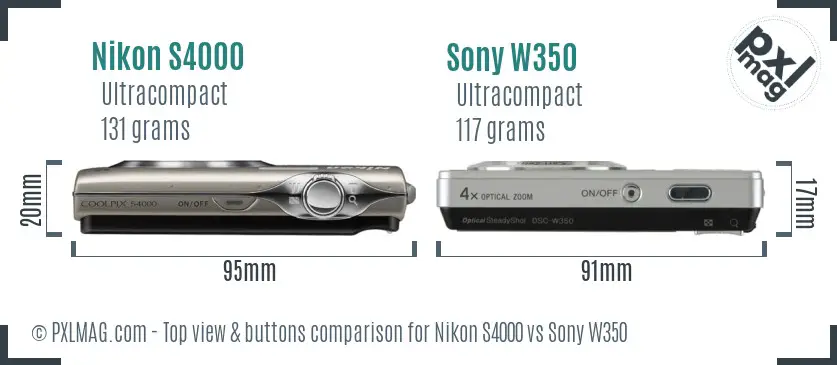Nikon S4000 vs Sony W350 top view buttons comparison