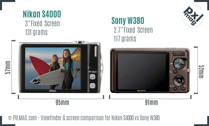 Nikon S4000 vs Sony W380 Screen and Viewfinder comparison