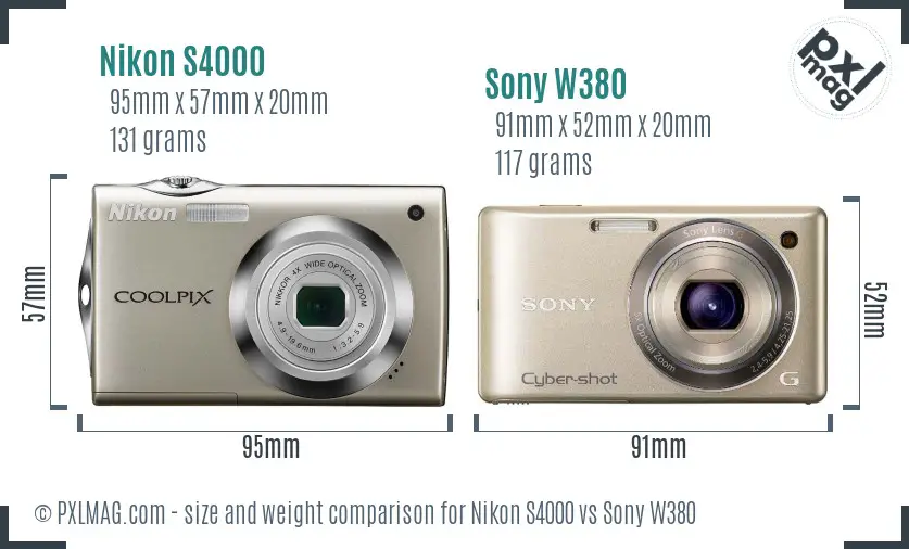 Nikon S4000 vs Sony W380 size comparison