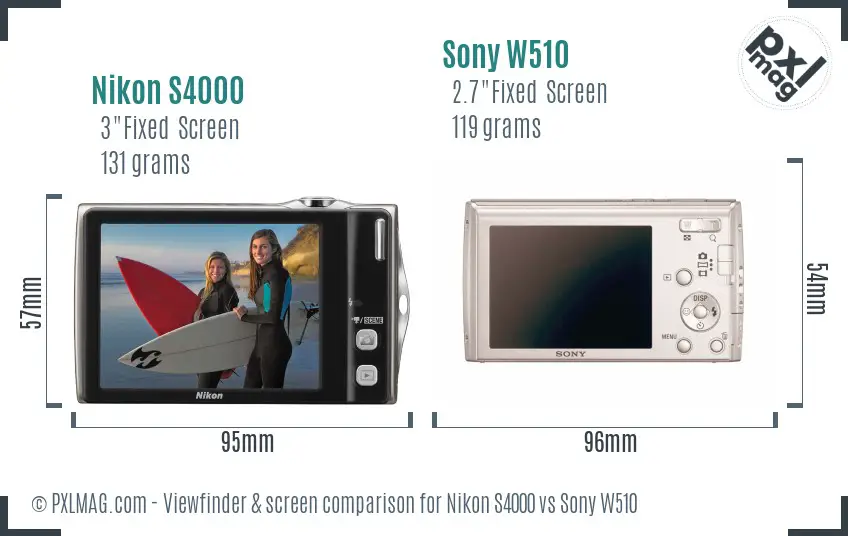 Nikon S4000 vs Sony W510 Screen and Viewfinder comparison