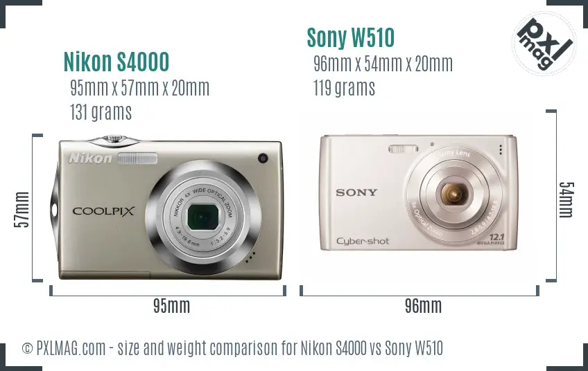 Nikon S4000 vs Sony W510 size comparison