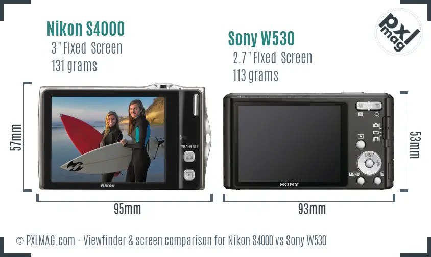 Nikon S4000 vs Sony W530 Screen and Viewfinder comparison
