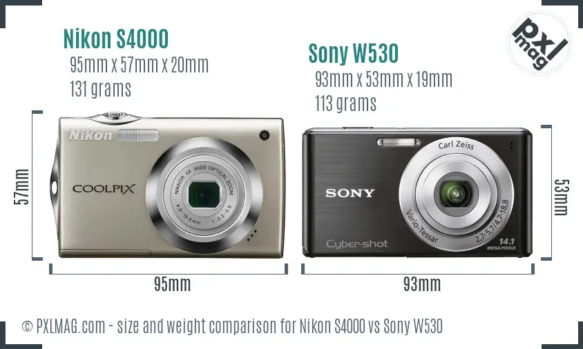 Nikon S4000 vs Sony W530 size comparison
