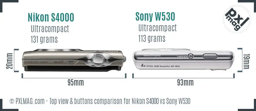 Nikon S4000 vs Sony W530 top view buttons comparison