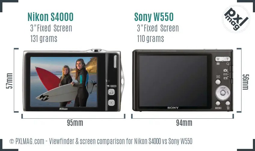 Nikon S4000 vs Sony W550 Screen and Viewfinder comparison