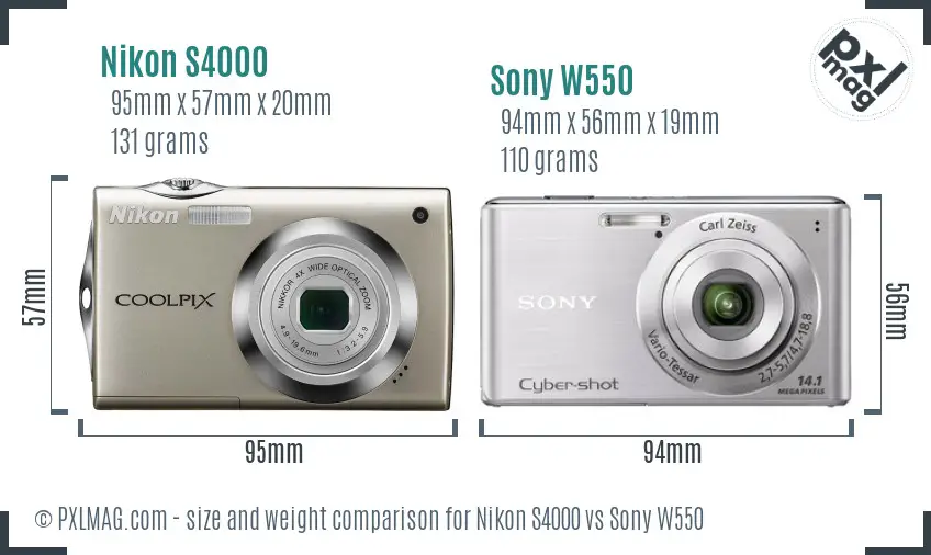 Nikon S4000 vs Sony W550 size comparison