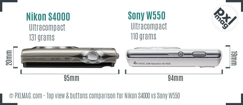 Nikon S4000 vs Sony W550 top view buttons comparison